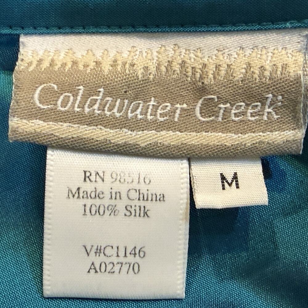 Coldwater Creek Button Front Top Womens Sz Medium Green 100% Silk Long‎ Sleeve - Picture 7 of 8